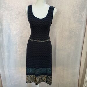 Peruvian Connection Tank Dress Fitted Geometric Jacquard 100% Pima Cotton Size M